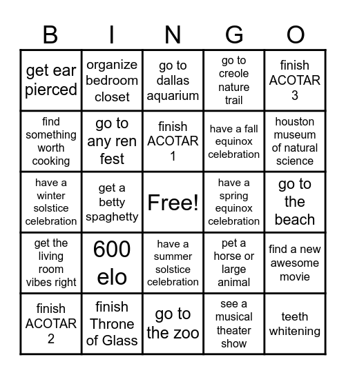 Taylor's 2024 Bingo Card