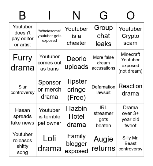 Youtube drama bingo 2024 Bingo Card