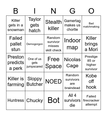 DBD Bingo Card