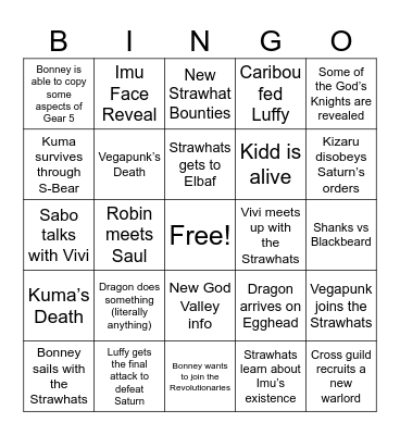 One Piece 2024 Bingo Card