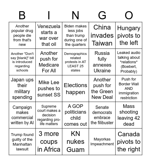 Politic bingo Card