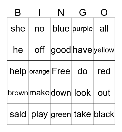 K sight words 25-29 (21-40) Bingo Card