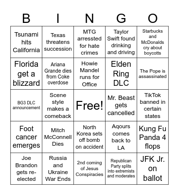 2024 Predictions Bingo Card