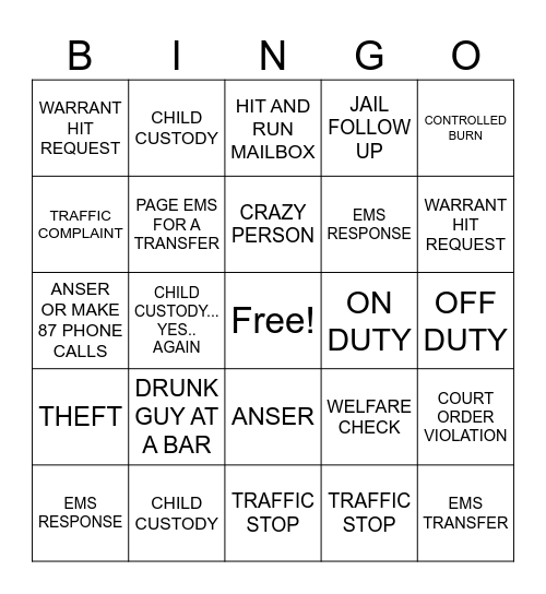 911 NEW YEARS EVE- DAYSHIFT BINGO Card