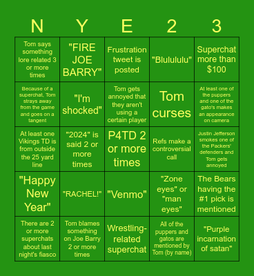 New Years Eve Bingo Card