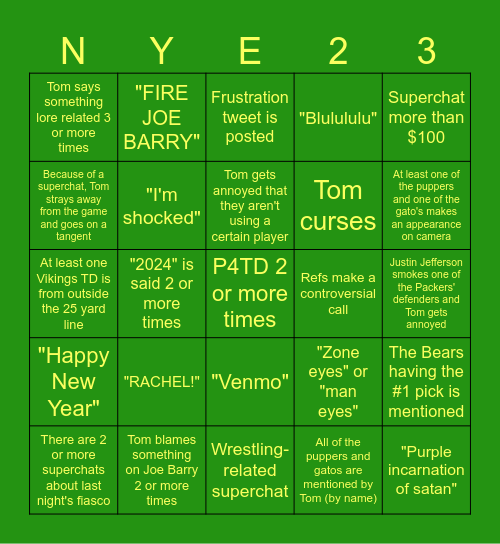 New Years Eve Bingo Card