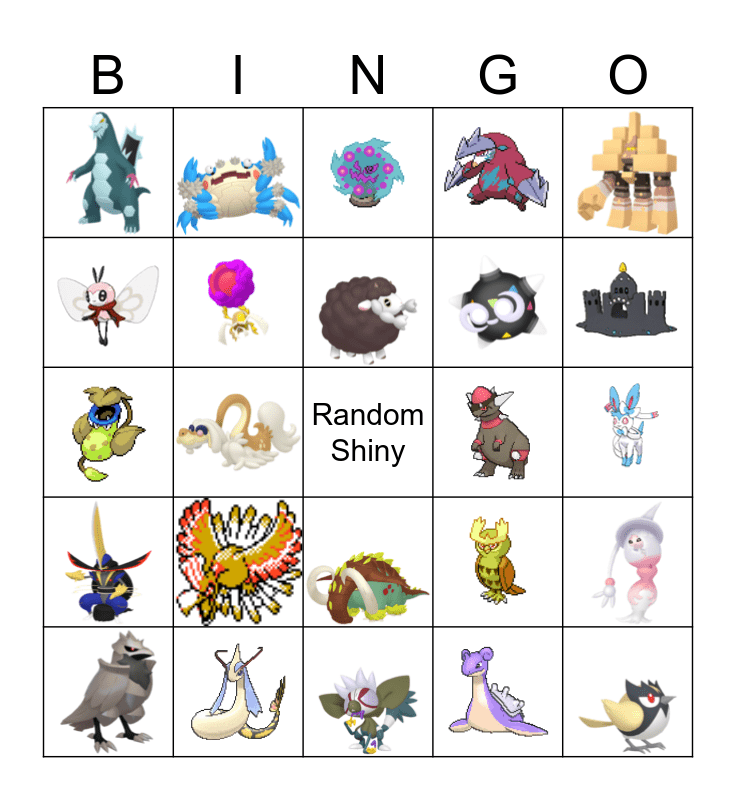 Shiny Pokemon 2024 Bingo Card