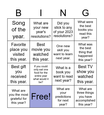 NEW YEARS 2024!!! Bingo Card