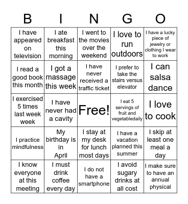 WIC Bingo Card