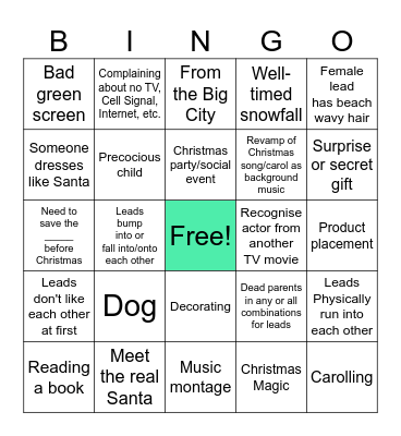 Christmas Rom-Com Bingo Card