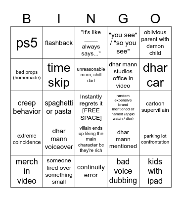 Dhar Mann Bingo v4 Bingo Card