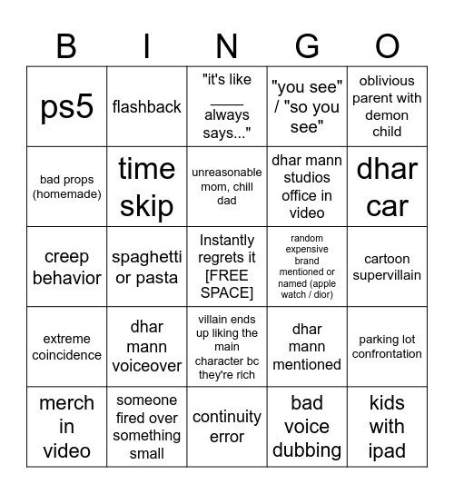 Dhar Mann Bingo v4 Bingo Card