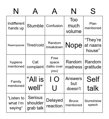 Naan bingo Card