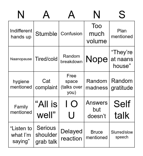 Naan bingo Card