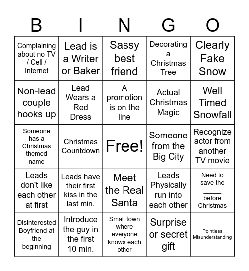 Christmas Rom-Com Bingo Card