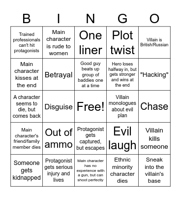 Action Movie Bingo Card