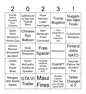 2023 Bingo Card