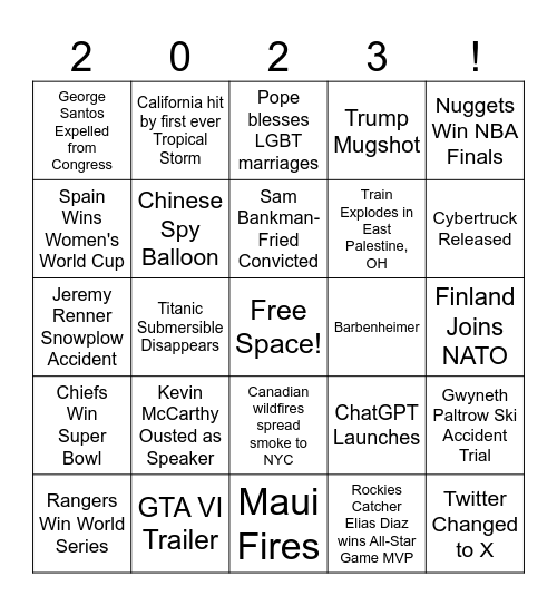 2023 Bingo Card