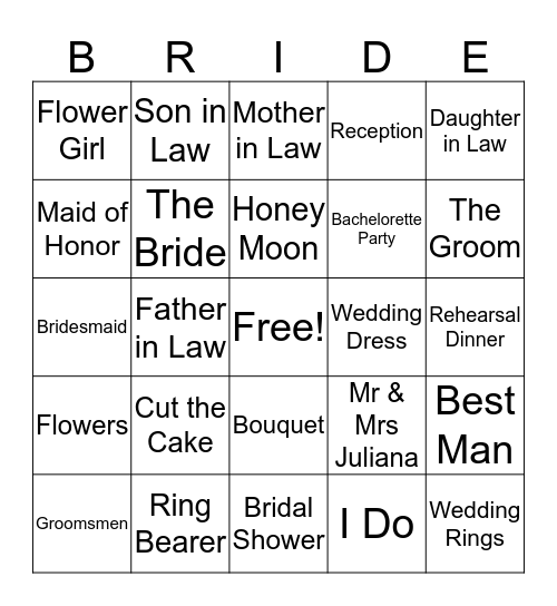 Bridal Shower Bingo Card Bingo Card