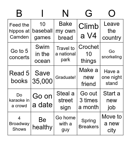 2024 Resolution Bingo Card