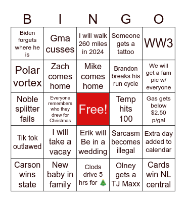 2024 Gets Real Bingo Card