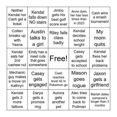 Kendal and Cash’s 2024 Bingo Card