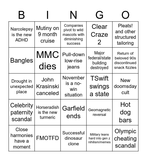 Please God No More 2024 Bingo Card