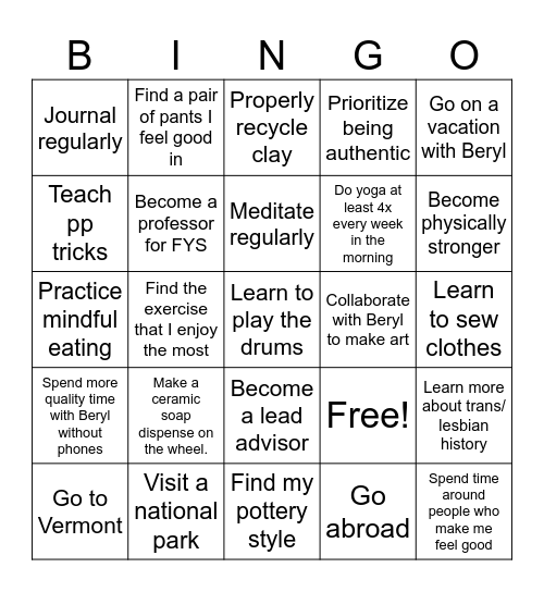 2024 Goals Bingo Card