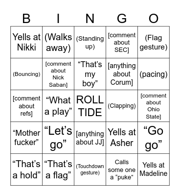 Pat vs. Michigan game Bingo Card