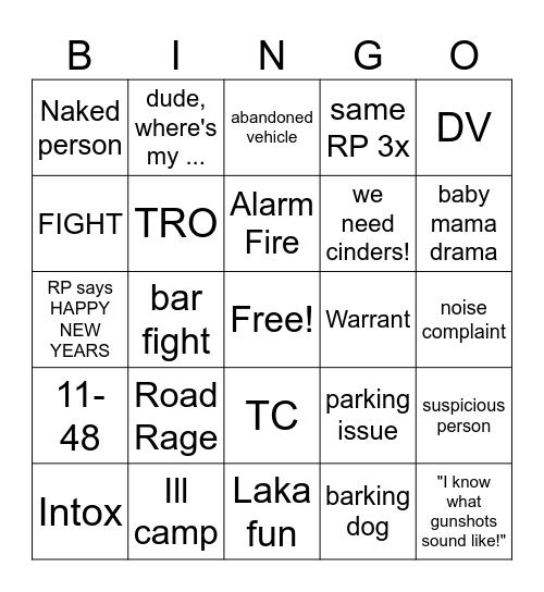DISPATCH NYE Bingo Card