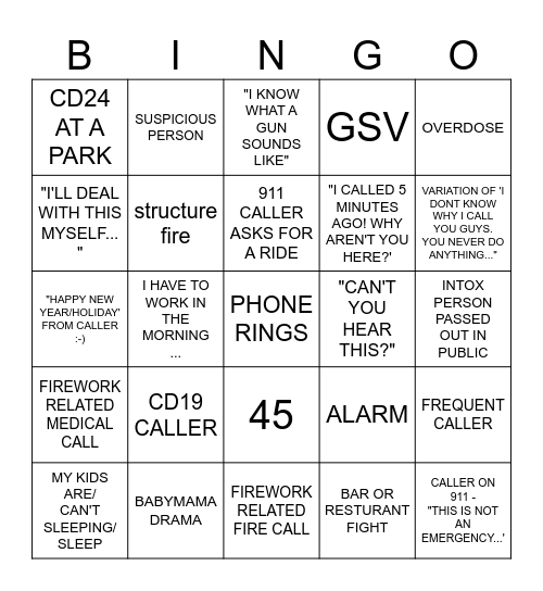 MAUI 911 NEW YEAR'S EVE BINGO Card