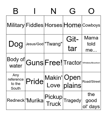 Country Bingo Card
