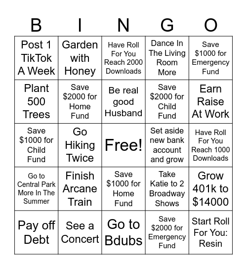 Resolution Bingo Card