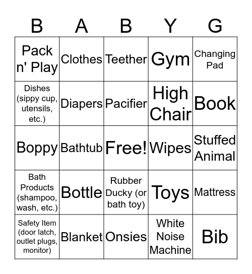 Baby Bingo Card