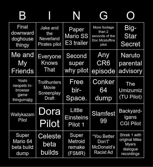 DiamondCores’ Lost Media Bingo Sheet Bingo Card