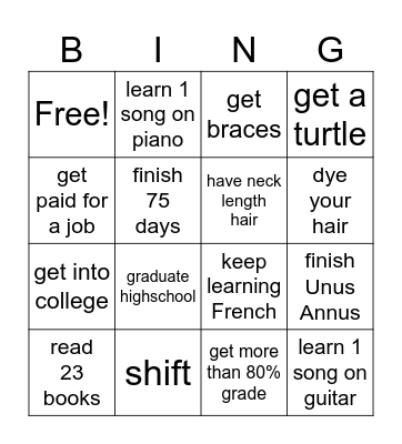 UNUS ANNUS YEARLY BINGO Card