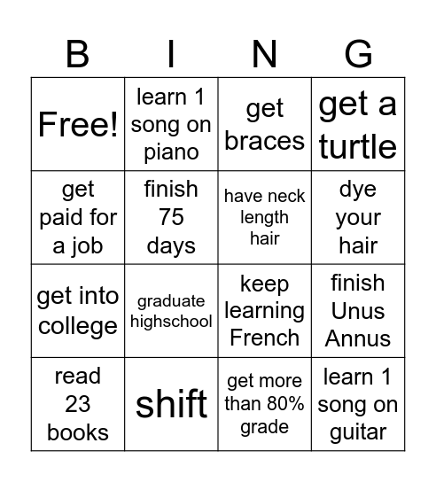 UNUS ANNUS YEARLY BINGO Card