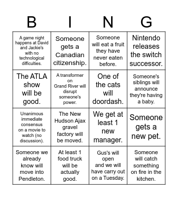 Pendleton 2024 Bingo Card