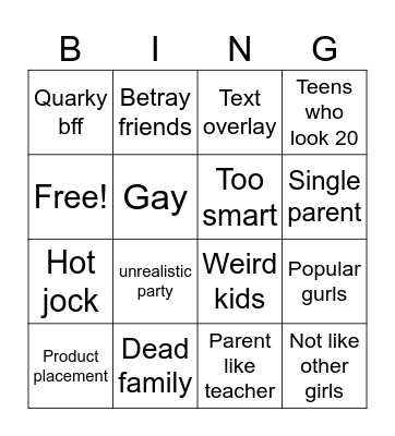 Teen drama Bingo Card