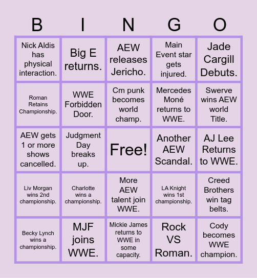 2024 Wrestling Industry Bingo Card