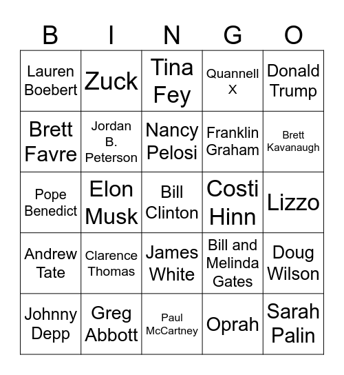 Epstein List Bingo Card