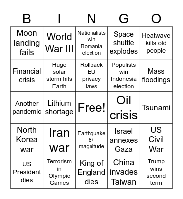 Apocalypse 2024 Bingo Card