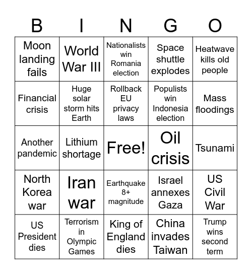Apocalypse 2024 Bingo Card