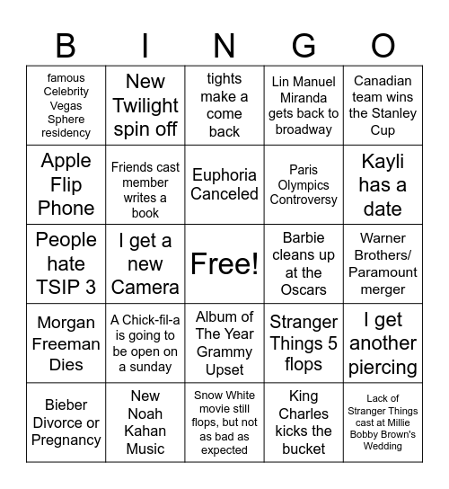 2024 BINGO CARD Bingo Card