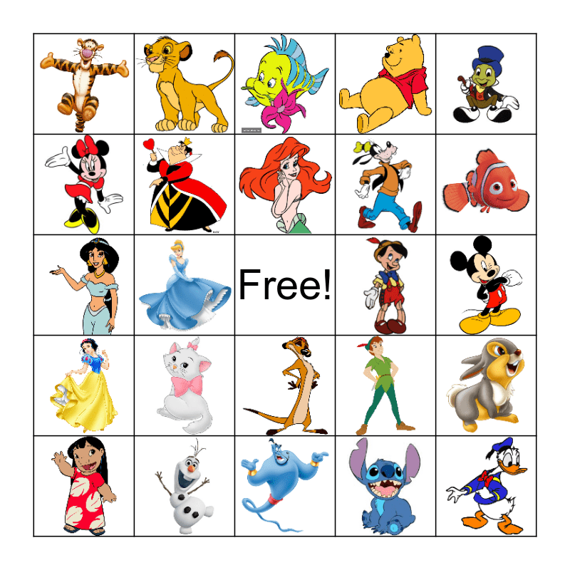 Disney Character Bingo Card