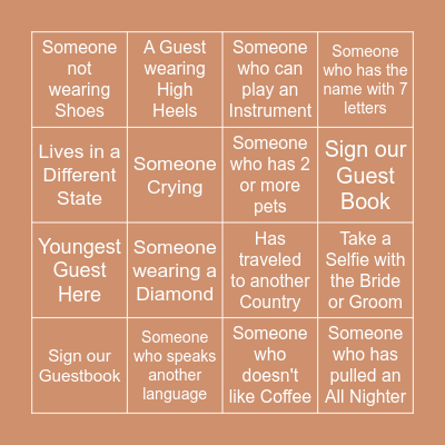 McNamee Wedding Bingo Card