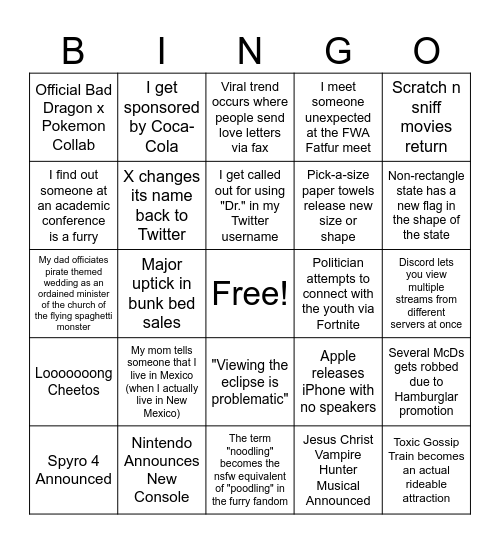 2024 Predictions Bingo Card