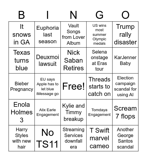 Jen’s 2024 Bingo Card Bingo Card