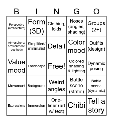 Pen’s Art Goals 2024 Bingo Card