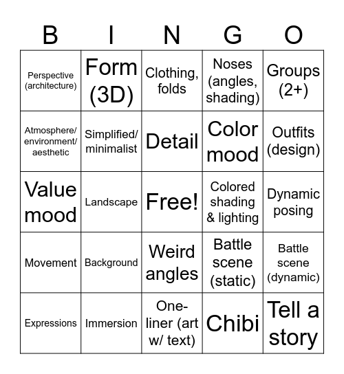 Pen’s Art Goals 2024 Bingo Card